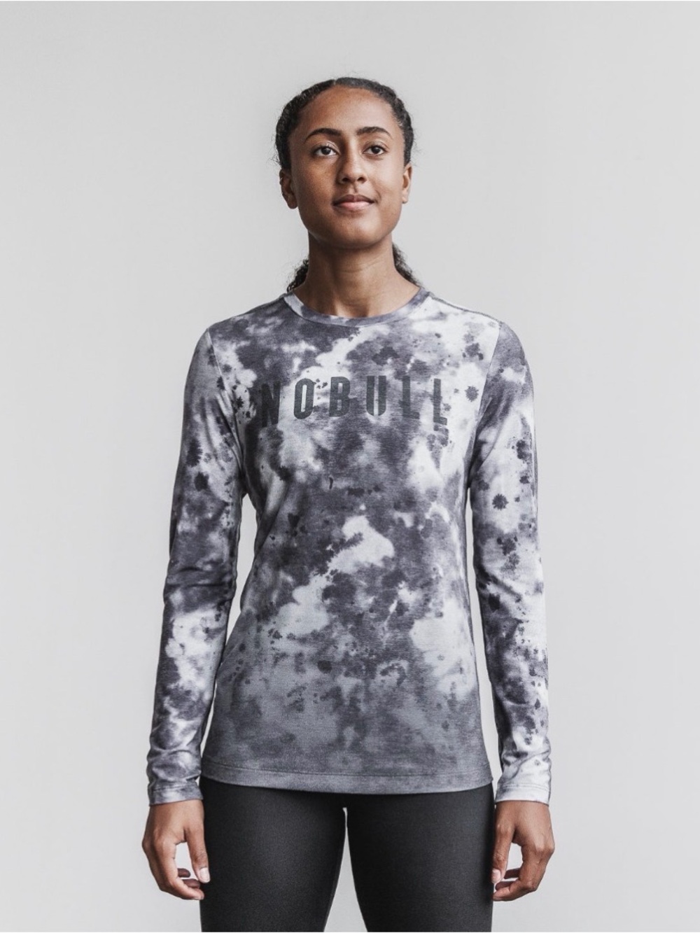NWT NOBULL Women's Long Sleeve Tee White / Black Dip-Dye XS
